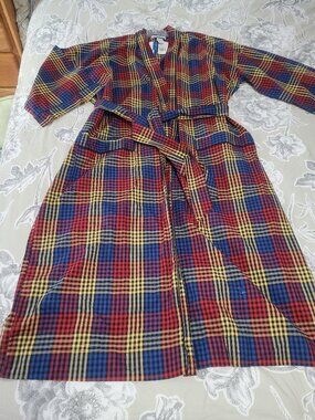Vintage Perry Ellis Madras Plaid Cotton Bathrobe Unisex One Size Fits All NWT